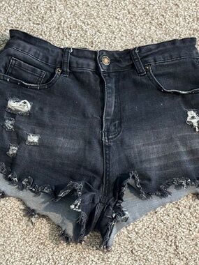 Women's Black Distressed Denim Cutoff Shorts
